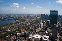 aerial view of Boston downtown with John Hancock Tower