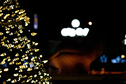 fairy lights with lamp post and sculpture on background