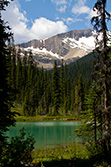 turquoise lake in Yoho Park, British Columbia, with mountains in background