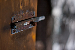 rusty lock close-up, targette, larch plate