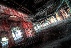 abandoned car park HDR imagery, brick walls and doorway